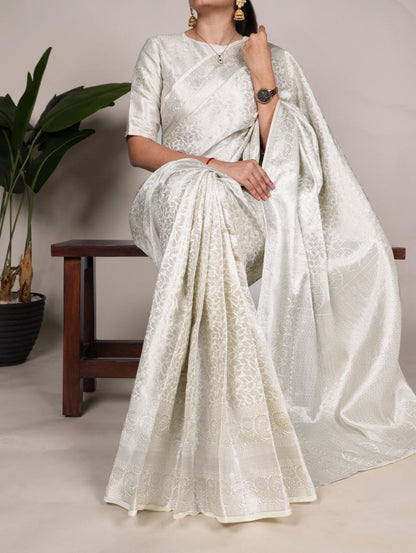 Softy Silk Saree in Silver Zari