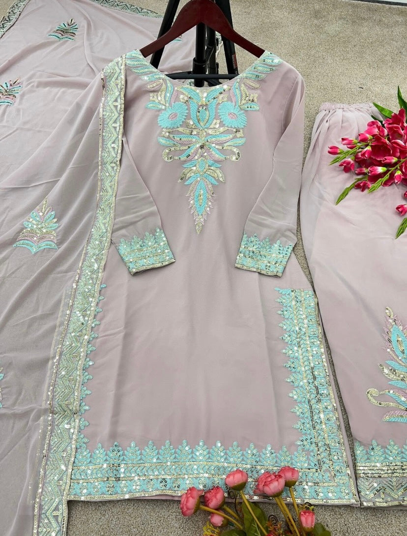 Jazmiraa Light Pink x Sky Blue Pallazo Suit