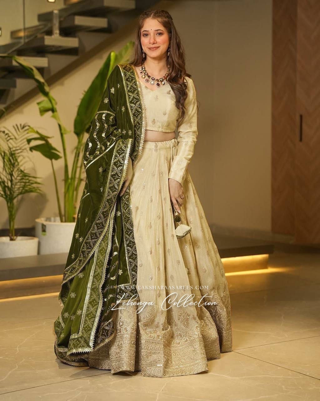 PRANAVI - Gold X Green Georgette Silk Lehenga