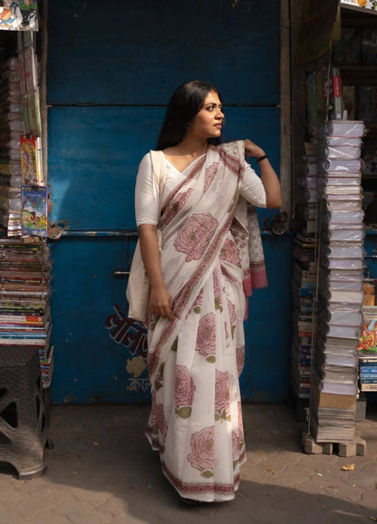 Linen Rose Saree