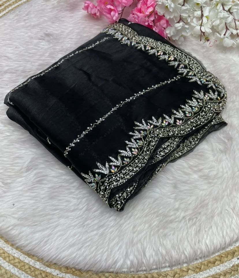 SARIKA - Premium shimmer silk saree with stone border - Laksharaa Sarees