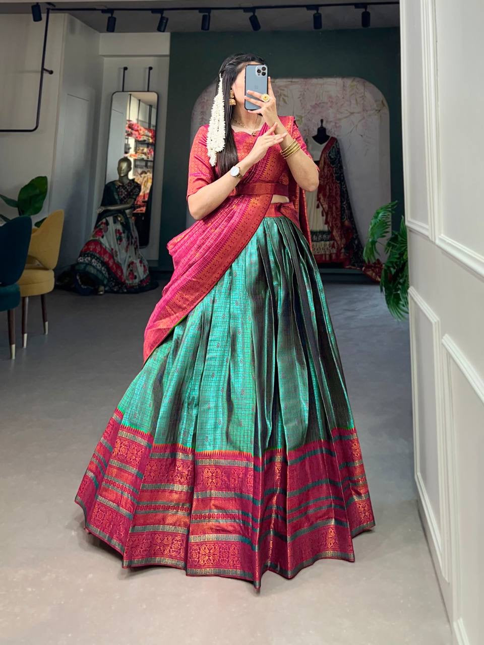 Azhagi - Half Sarees Kanchi Banarasi Lehenga