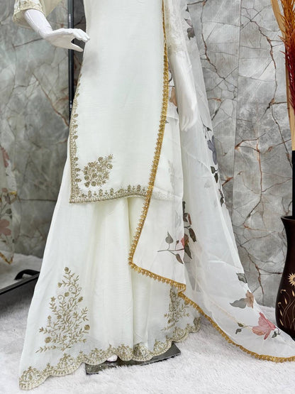 YUVITA - White Pallazo Designer Suit