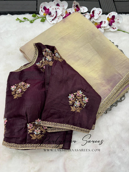 JAZMIN - Soft Tissue Saree x Floral Readymade Blouse