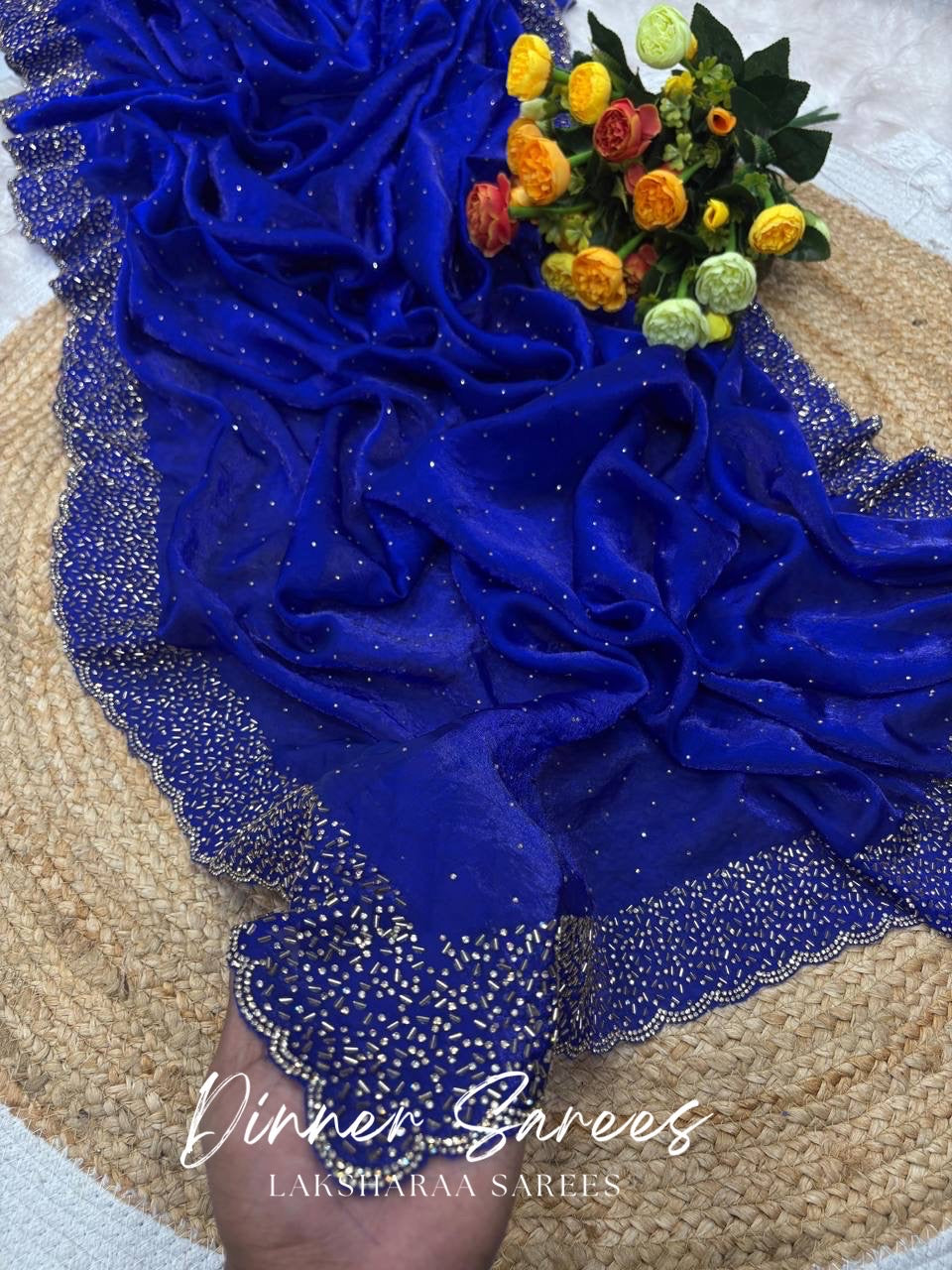 NAYLAA - Space dinner saree with stone border