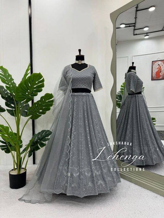 Grey Grand Embroidered Lehenga