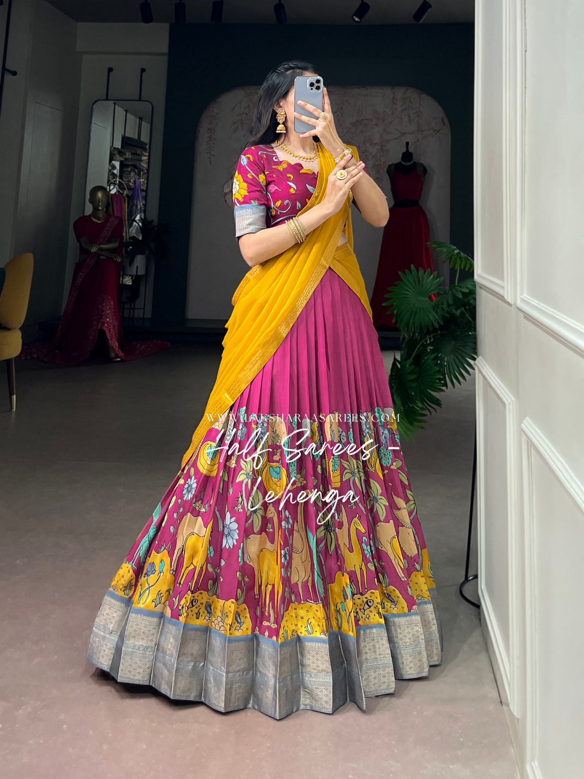 THENMOLI —  Kalamkari Dola Silk Lehenga Set