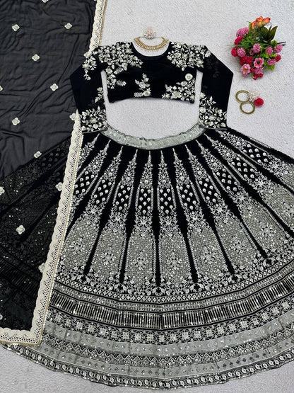 HEERA - Premium Black Georgette Lehenga