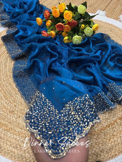 NAYLAA - Space dinner saree with stone border