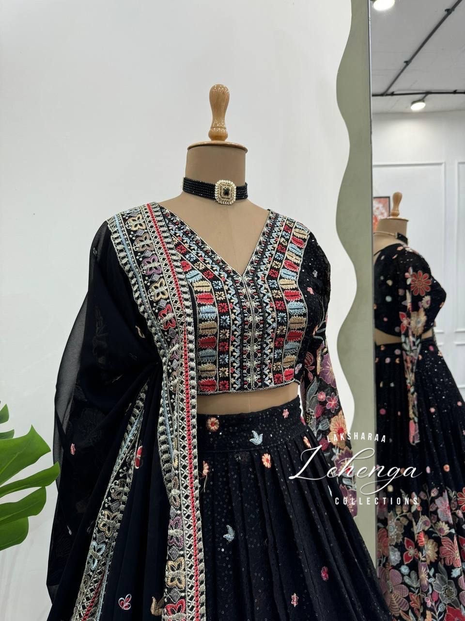 SONIYAA - Black Premium Floral Lehenga