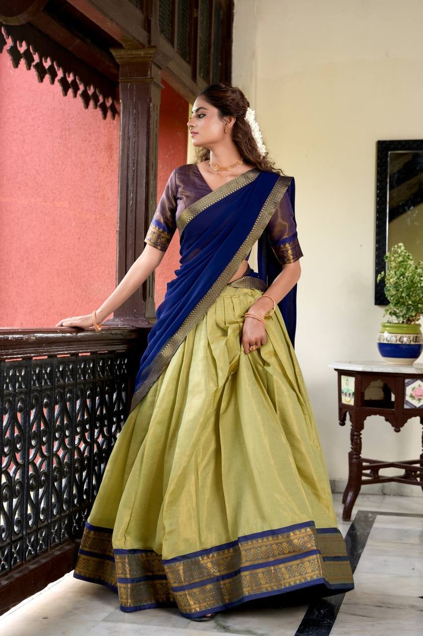 DIVYAA - Kanchi Cotton Silk Half Saree Lehenga