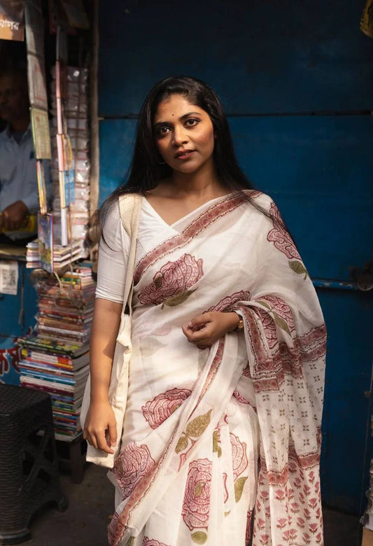 Linen Rose Saree