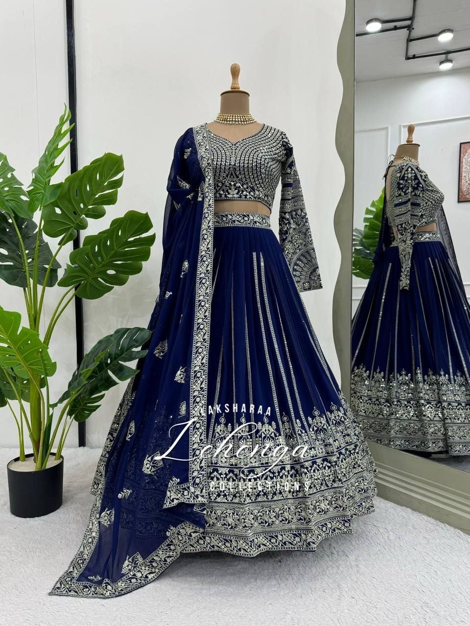 LEAA — Premium Blue Lehenga x Green Work Blouse