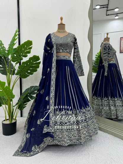 LEAA — Premium Blue Lehenga x Green Work Blouse