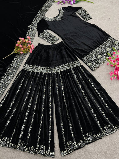 Nureen Black Velvet Sharara Suit