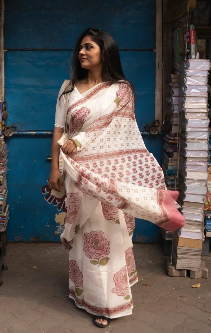 Linen Rose Saree