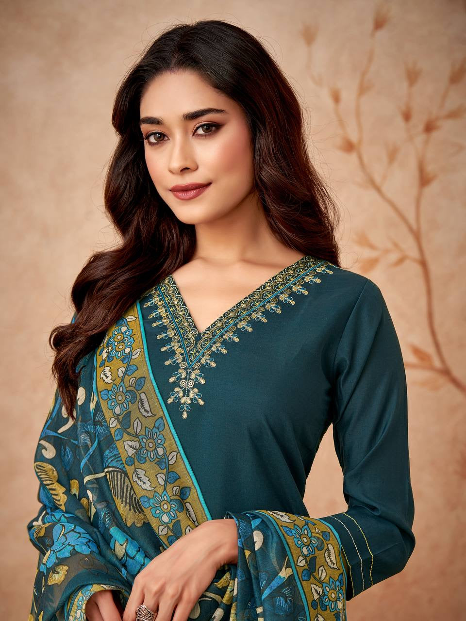 Teal x Floral Duppata Kurti Set