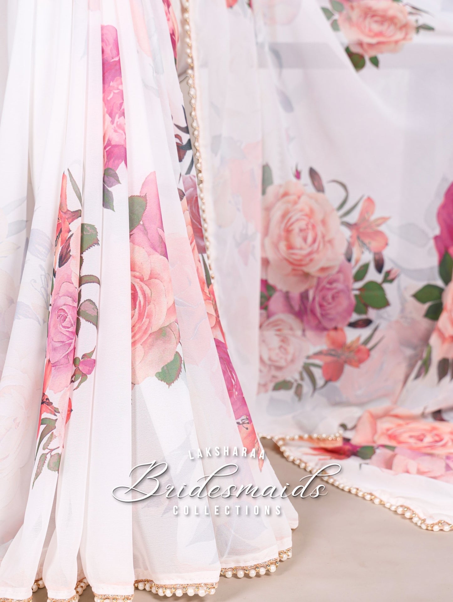 Partywear Floral Pearl Georgette Saree x Pearl Border