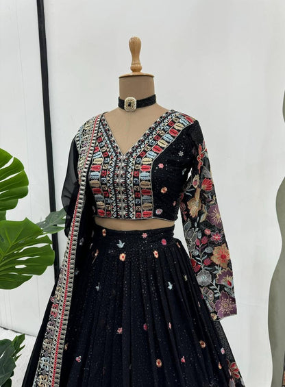 ELISHA —  Black Premium Floral Lehenga