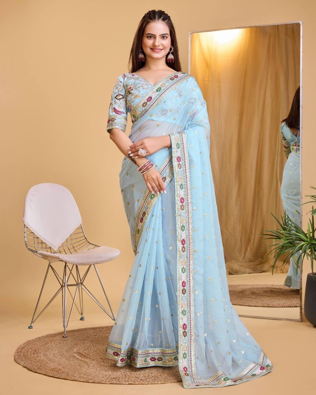 Ahana Tabby Organza Silk Saree with beautiful borders