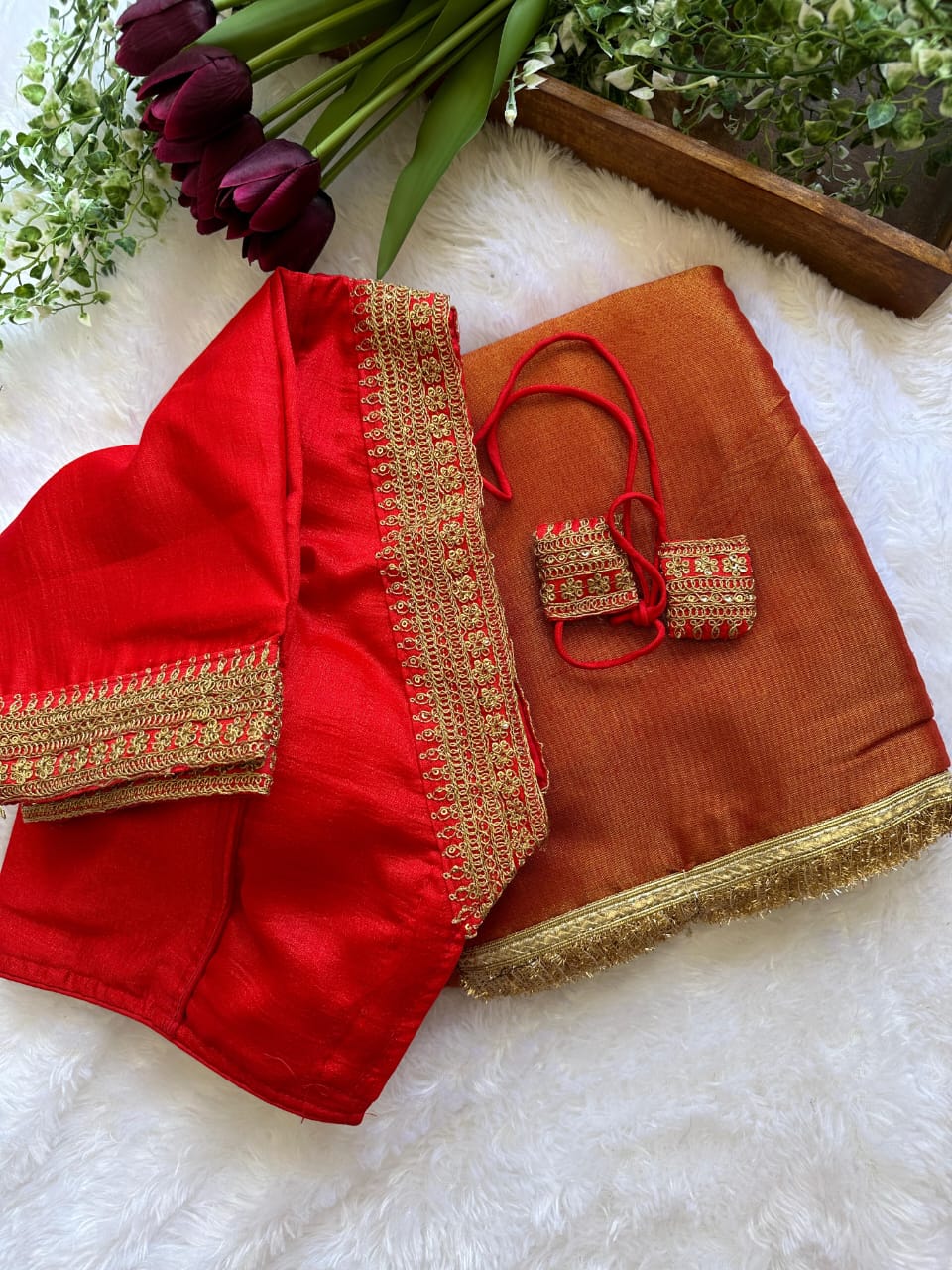 SANTOSHI - Soft Tissue Saree x Readmade Blouse