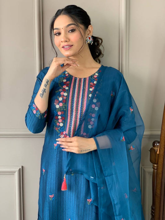 Blue Floral Kurtis Suit