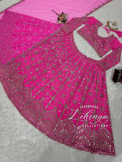 HAZEL — Hot Pink Grand Embroidered Lehenga