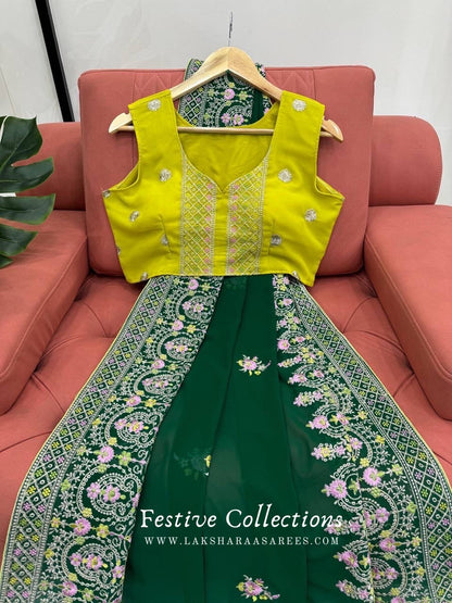 Green Floral Georgette Saree