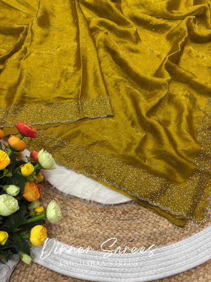 NAYLAA - Space dinner saree with stone border