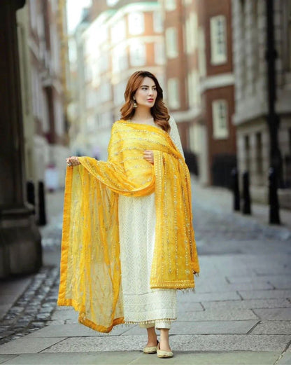 White x Yellow Pakistani Suit