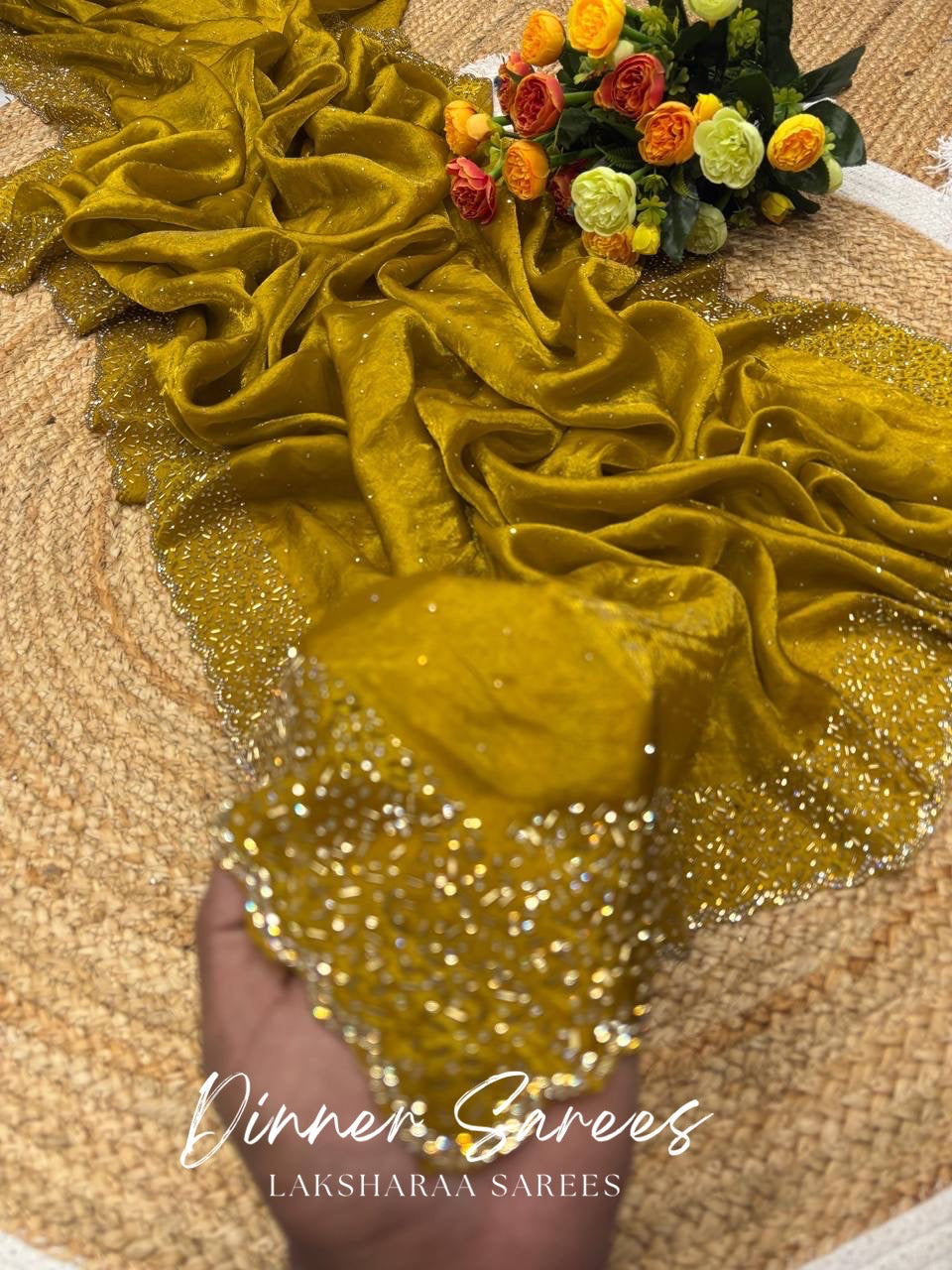 NAYLAA - Space dinner saree with stone border