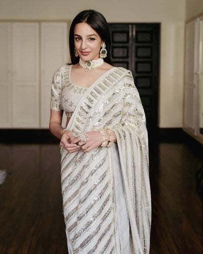 IVOR - White Designer Partywear Saree