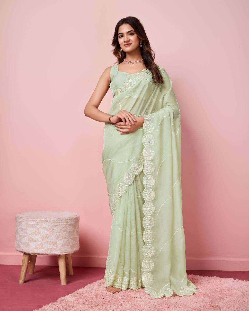 Partywear Readymade Georgette Saree - in soft shades