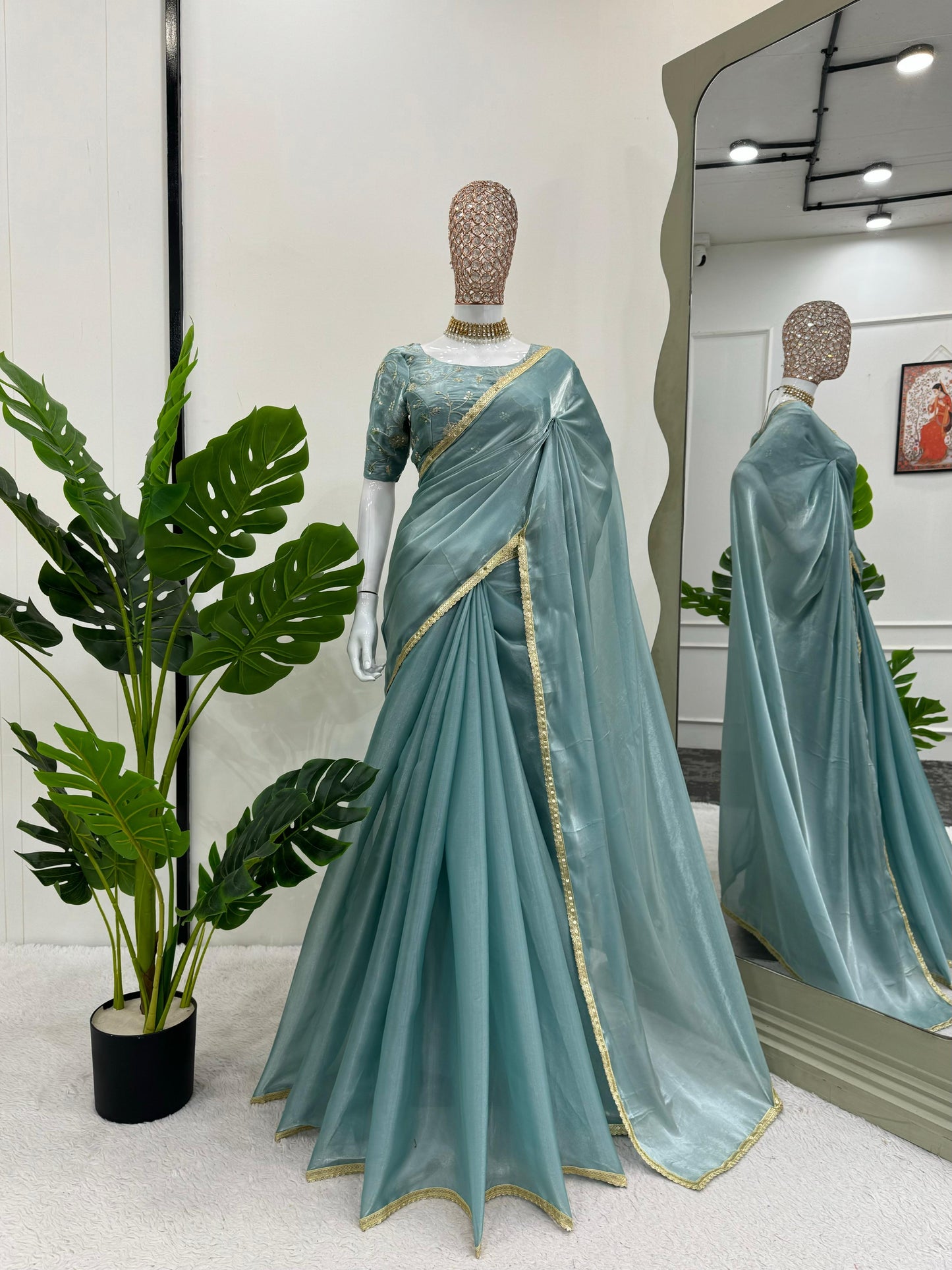 Icy Blue Partywear Net Saree