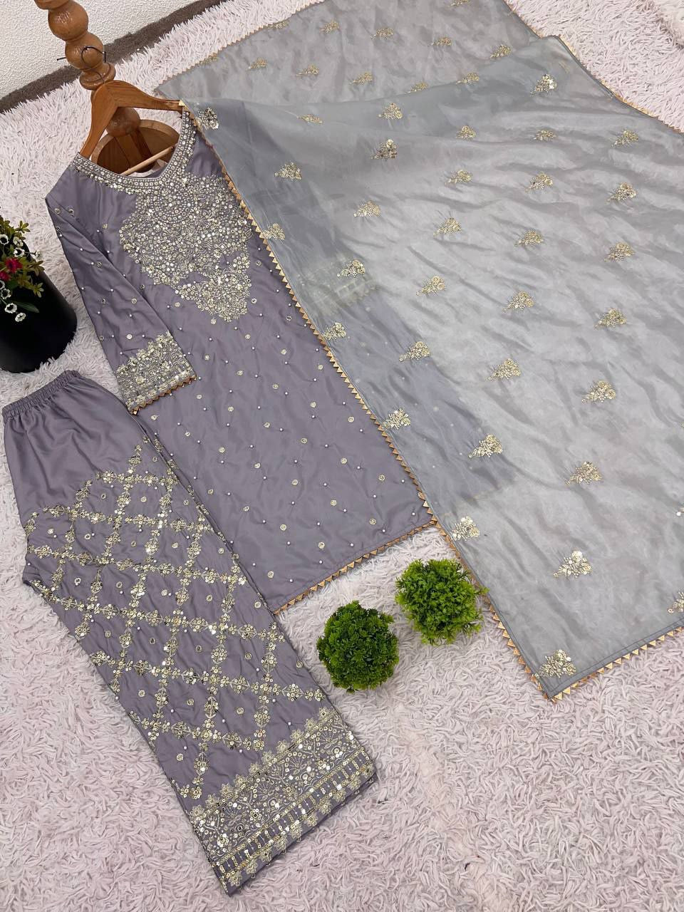 CHANDNI -Lilac French Crepe Premium Pallazo Suit