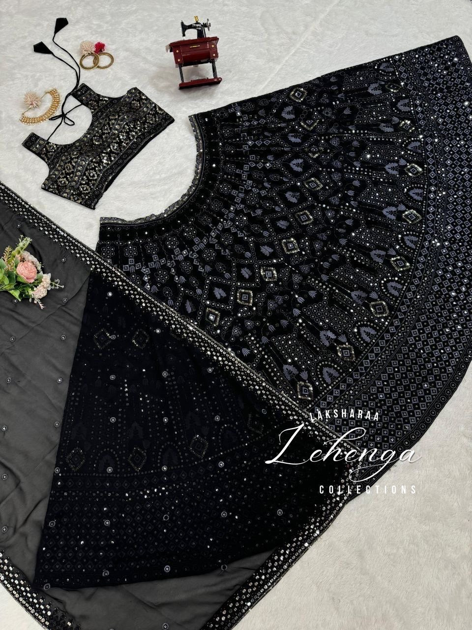 VIVIAN — Black Grand Embroidered Lehenga