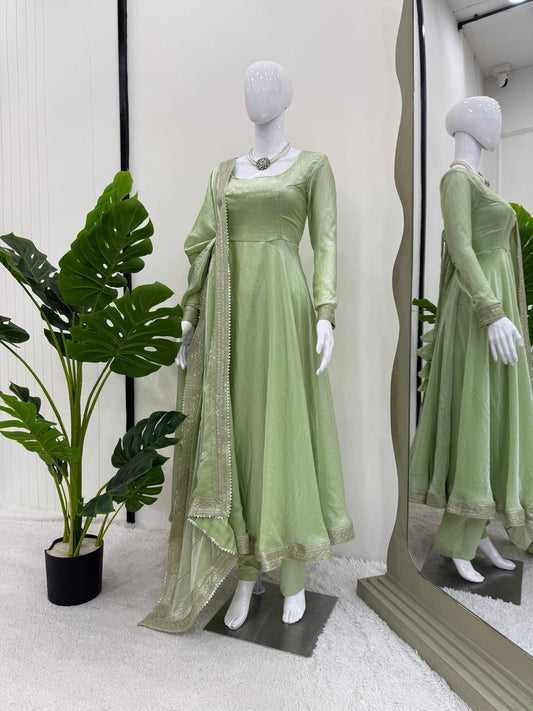 Pastel Shimmer Green Anarkali Suit