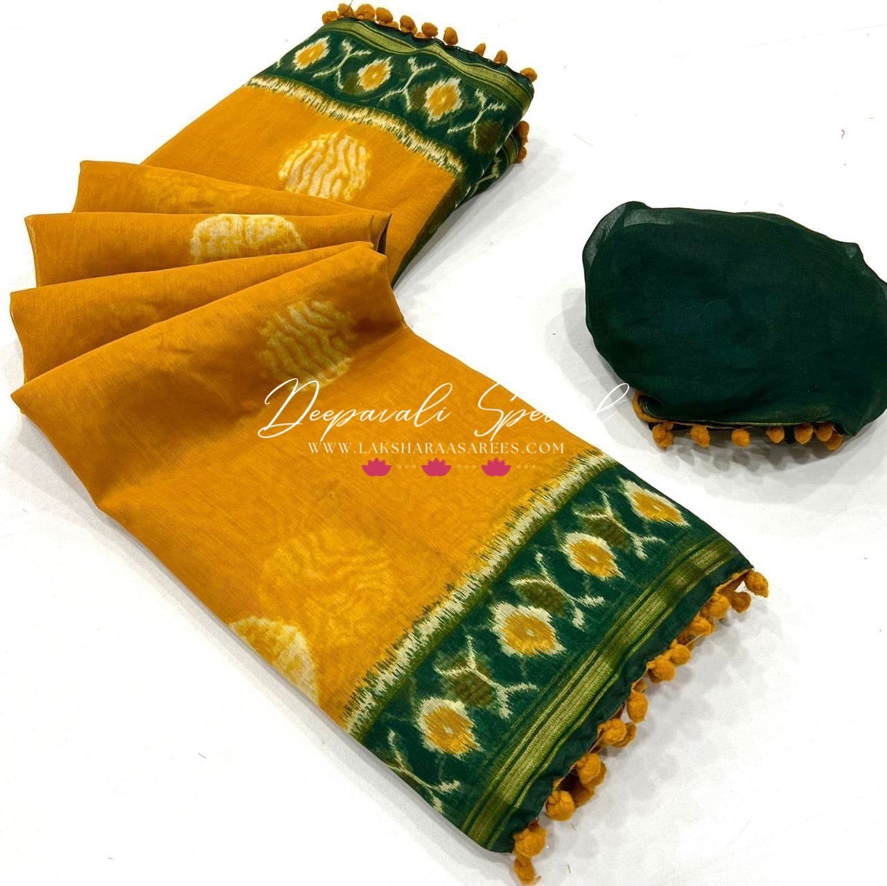 Colourful Mul Mul Cotton Saree x Pom Pom Border