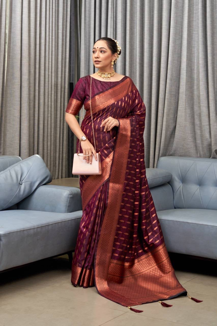 Soft Silk x Copper Zari Saree