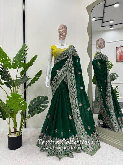 Green Floral Georgette Saree