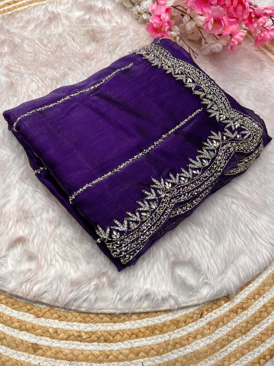 SARIKA - Premium shimmer silk saree with stone border