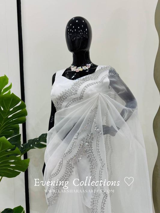 SITA - White Dreamy Organza Partywear  saree