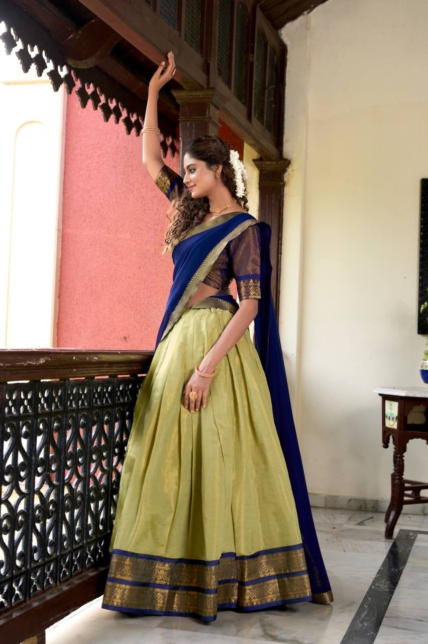 DIVYAA - Kanchi Cotton Silk Half Saree Lehenga