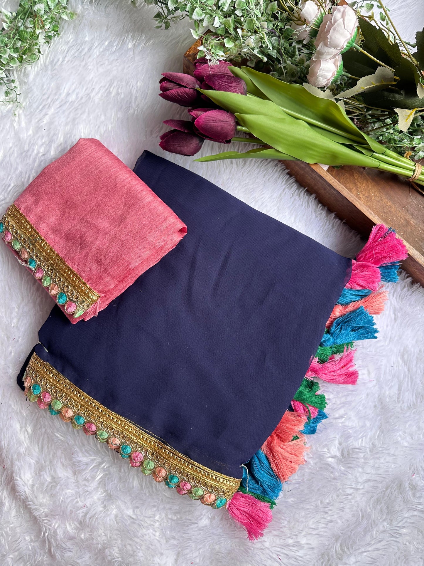 MINORI - Georgette Saree x Colourful Tassel