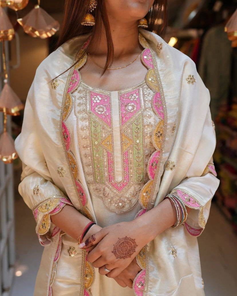 Cream x Pink Designer Kurti Set