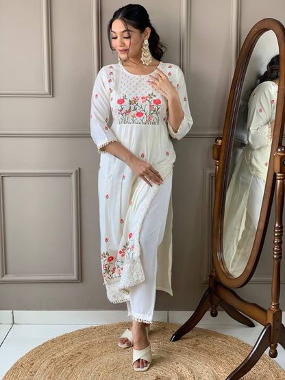 White Floral Kurti in Naira Cut Style