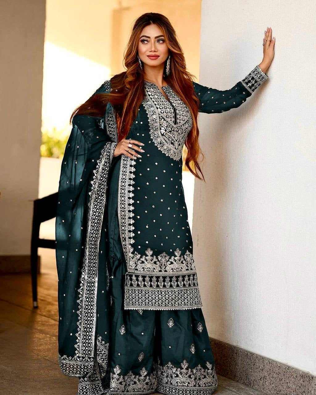 SAMRAT - Sharara Suit x Silver Embroidered work