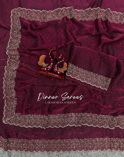 NAYLAA - Space dinner saree with stone border