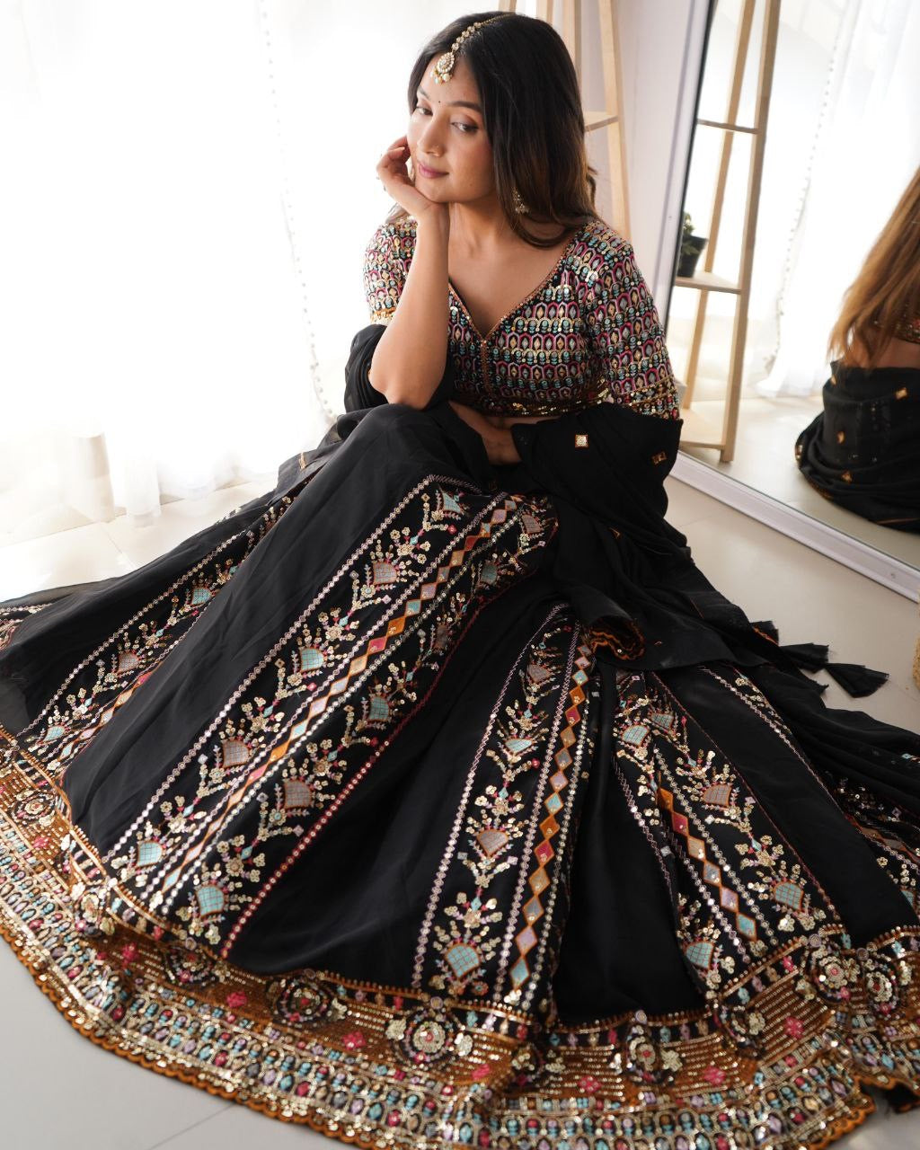 Black x Multicoloured Lehenga