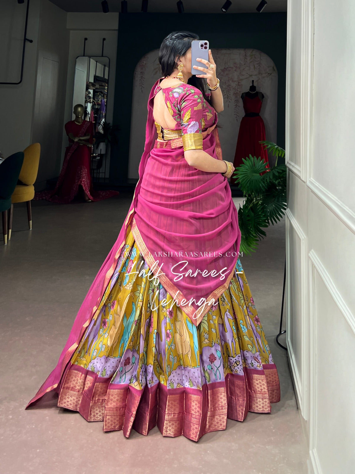 THENMOLI —  Kalamkari Dola Silk Lehenga Set
